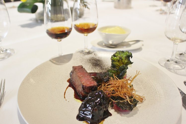 Aged Rare Breed Beef, Sticky Ox Tail,  Miso Caramel, Aliums, Crispy Kale, Soot